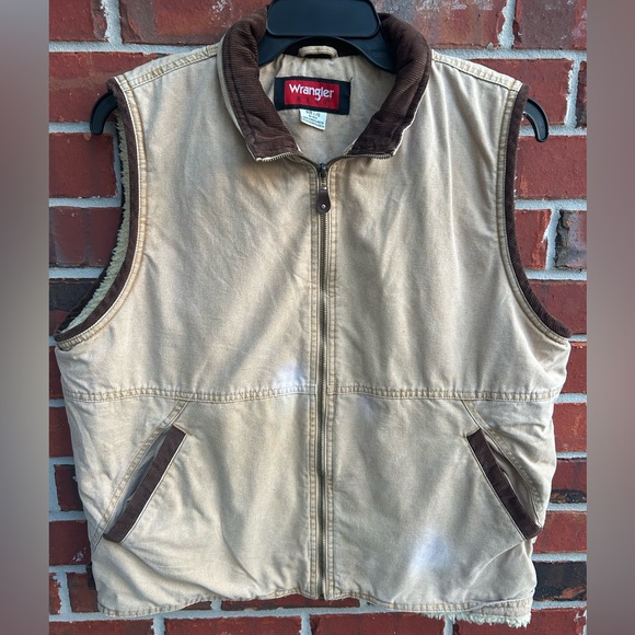 Wrangler Hero Large Khaki Canvas Full Zip Vest with Sherpa Lining (See Pics) - Picture 1 of 7